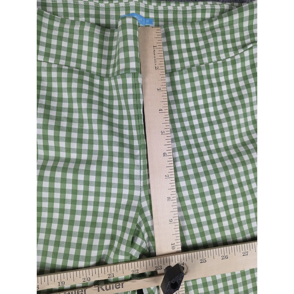 J. McLaughlin Ankle Pants Womens 10 Green White Gingham Rayon Stretch Mid Rise - Picture 3 of 9